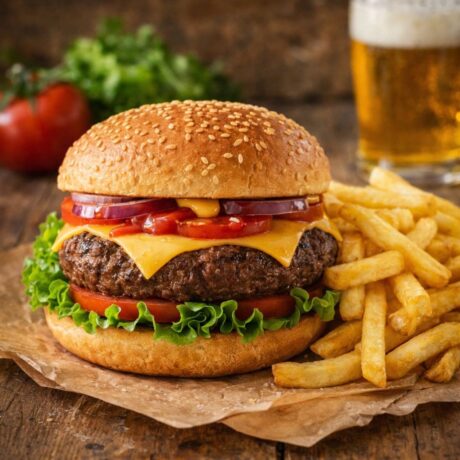 18. Hamburger, cipolla, pomodoro, insalata, ketchup, maionese