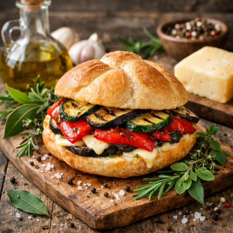 49. Peperoni, zucchine, melanzane, mix erbe (timo, rosmarino, alloro, maggiorana), formaggio, pepe, sale, EVO